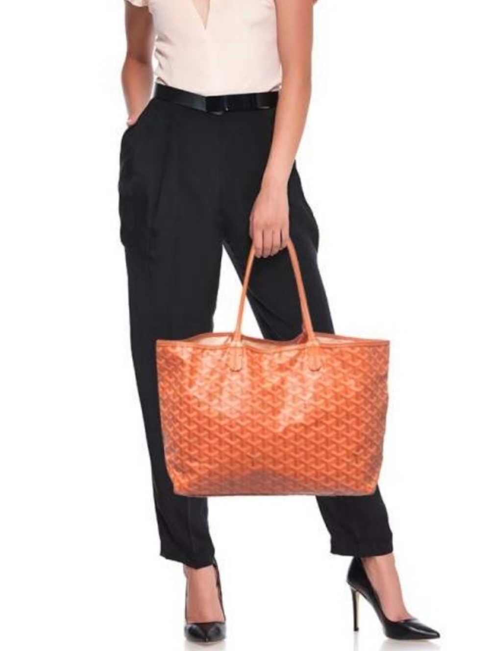 Orange Cotton Cream Pop St. Lu Everyday Shopper Tote w/Pouch Coated Canvas